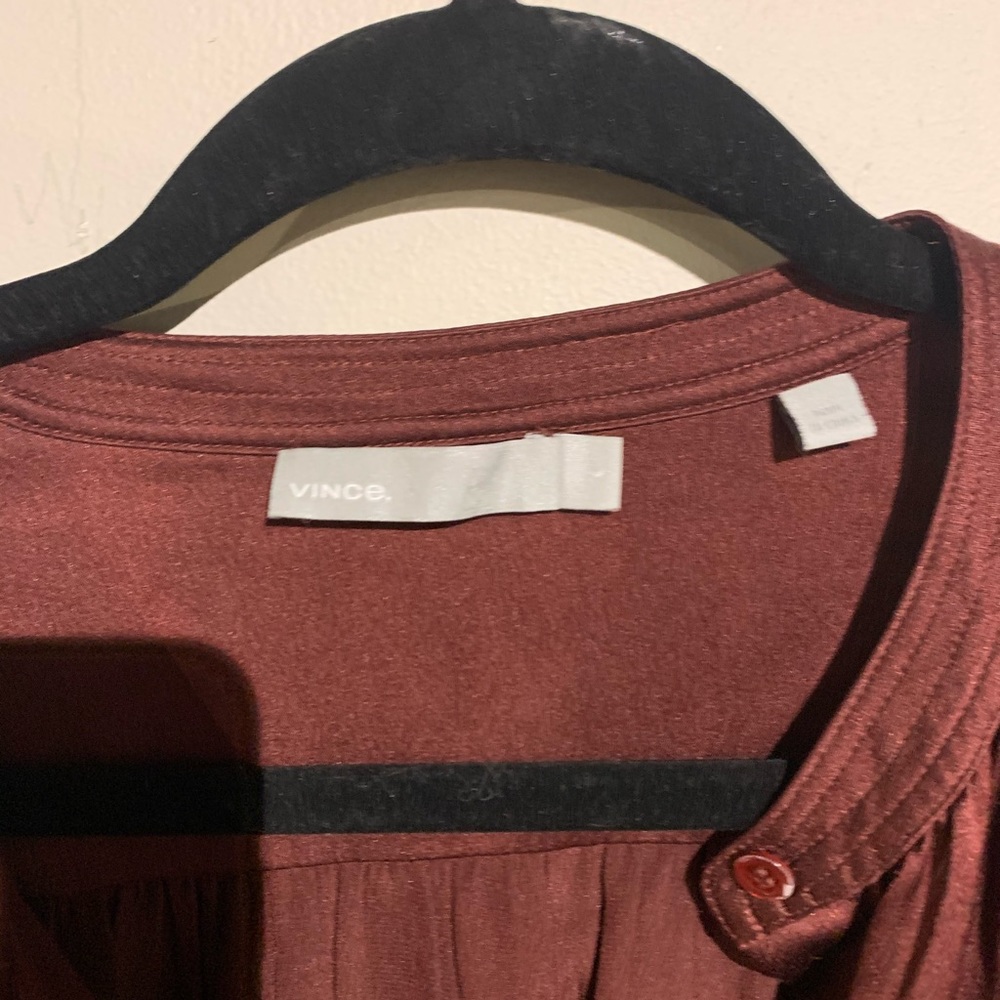 Vince short sleeve silk blouse. Burnt red
